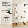 Foldable 3-Tier Clothes Drying Rack with Wheels, Wings and Hangers, 73x64x172cm, Black & White