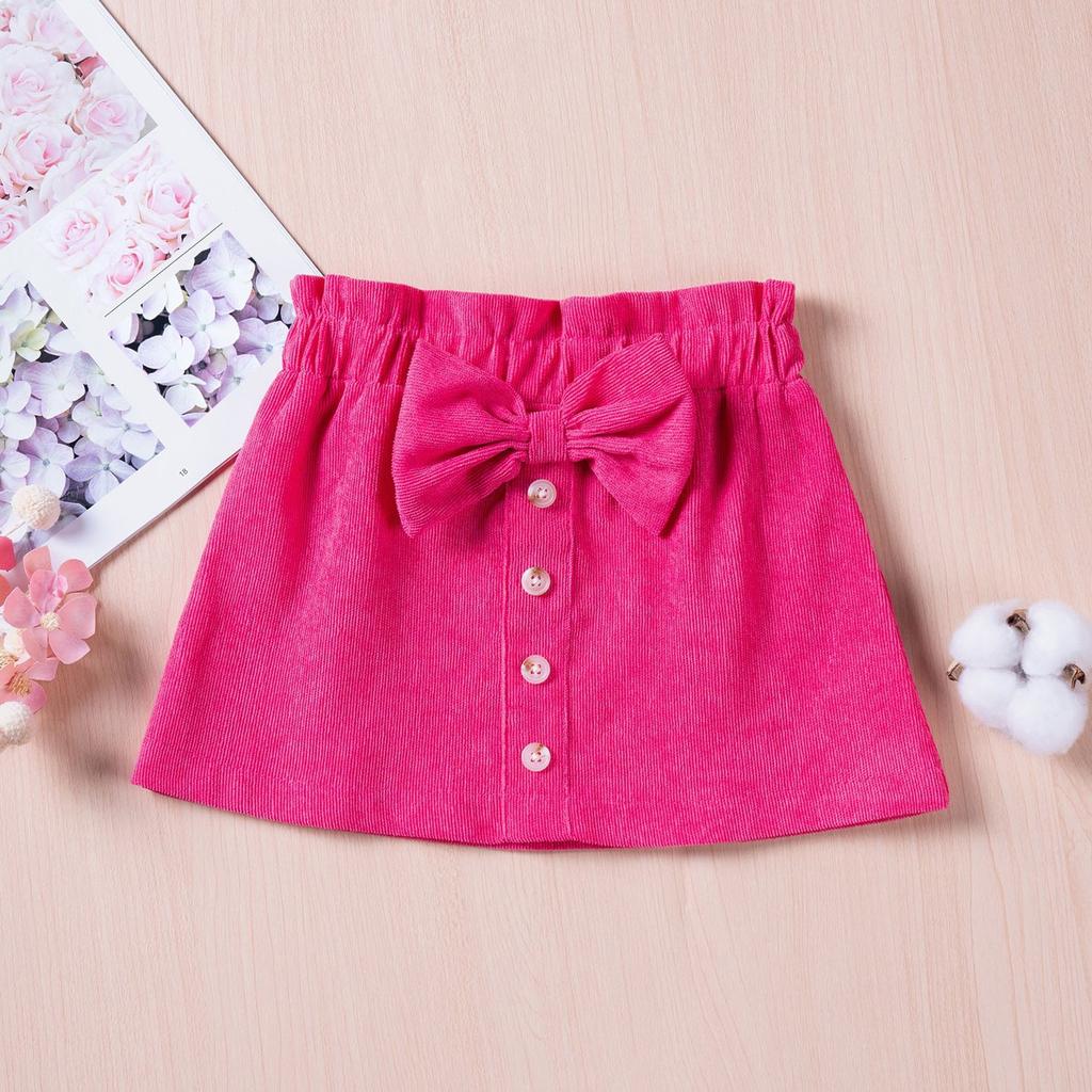 Детская мода Повседневная юбка Однотонная с бантом Однобортная Короткая юбка