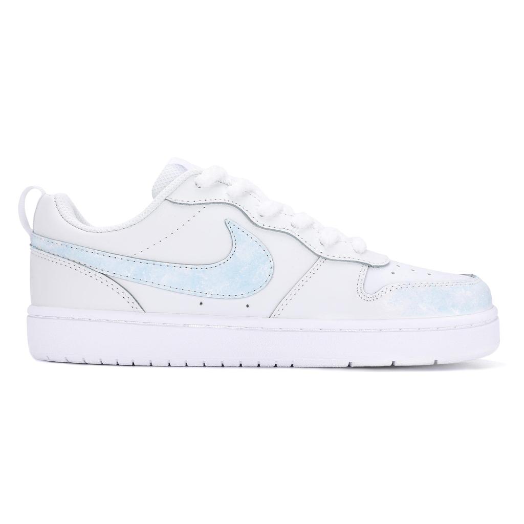 Nike Court Borough 2 Abrasion Resistant Lightweight Slip Resistant Low top Skateboard Shoes Women's White Blue BQ5448-100(Team18-)