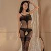Seductive Fishnet Open-Crotch Suspender Bodysuit - Tempting Full-Body Hollow Design Stockings.