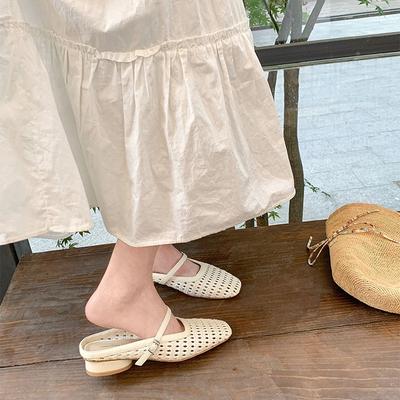 ~ Отпуск~ Квадратный носок, плетеный толстый каблук, баотоу, шлепанцы Мэри Джейн, женские полусандалии