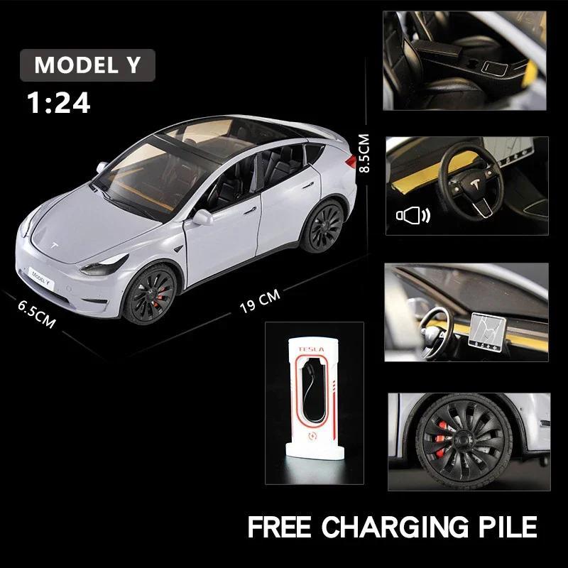 WSGR9 1:24 Tesla Model Y Model 3 Model S Metal Alloy Diecast Toy Car Model Sound And Light Children's Toy Collectibles Birthday Gifts