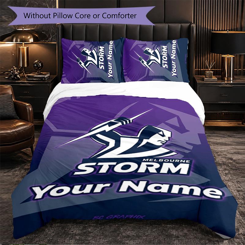 Melbourne Storm Customized Name Text Bedding Set, 1 Duvet Cover & 2 Pillowcases Personalized Bedroom Gift