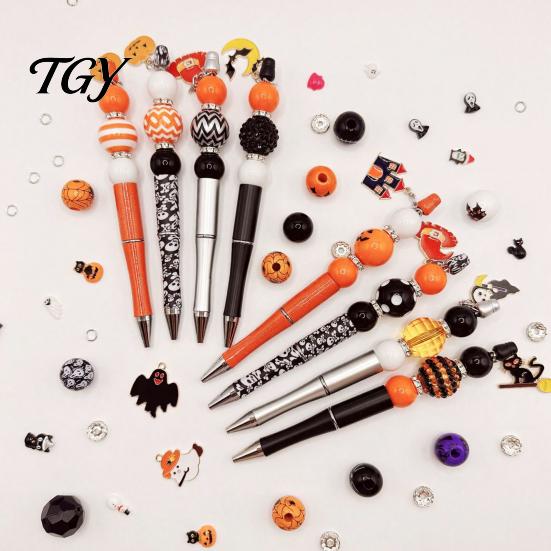 Customizable Stylus Pens 8PCS Halloween Beadable Pens, Assorted Acrylic Beads Decor, DIY Ballpoint Handcrafted Gifts for Best Friends Pen Set Holiday