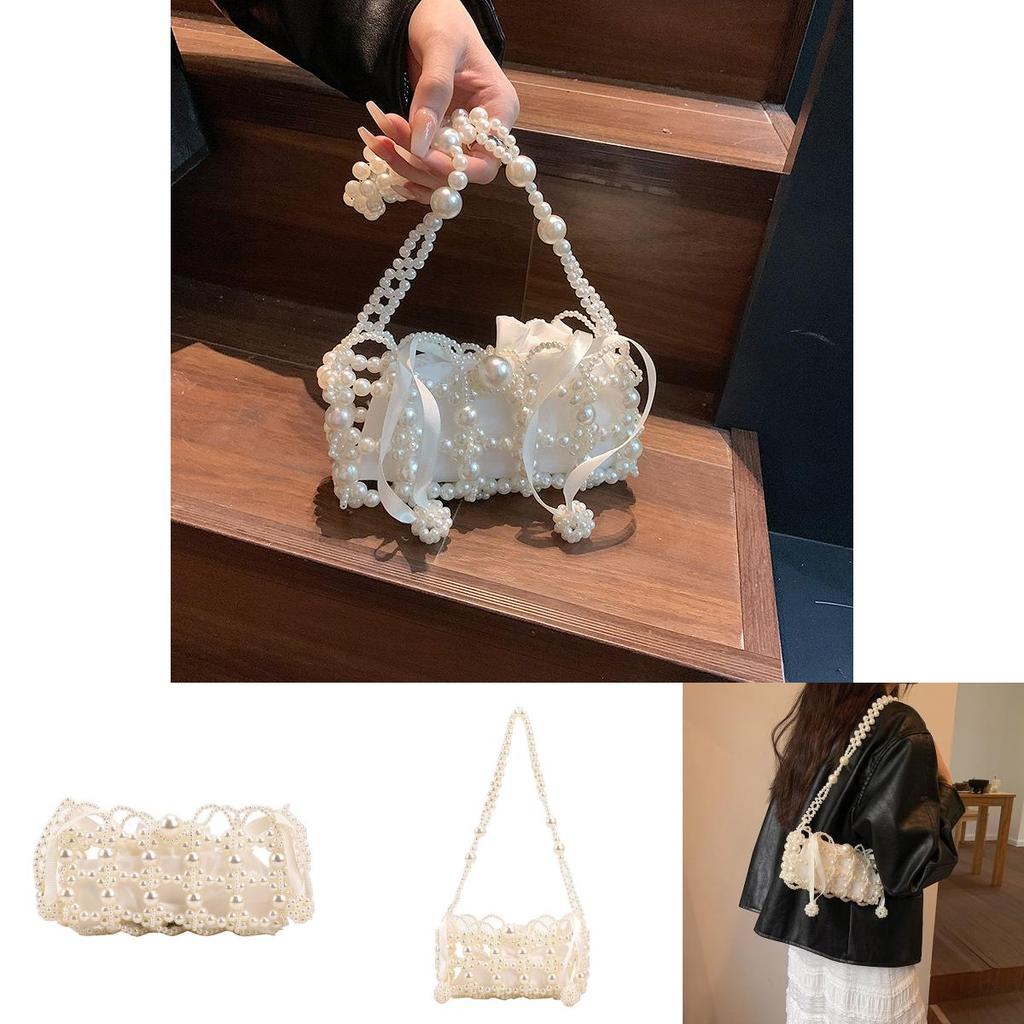 Urban Minimalist Pearl Chain Small Purse With Woven Material For Daily Use