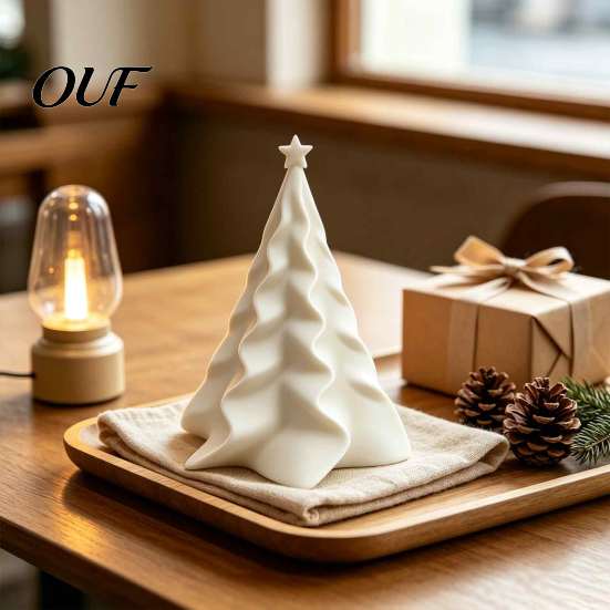 Modern Desktop Holiday Sculpture 3D Printed Pleated Christmas Tree Ornament, Small Wavy Table Decor Decoration with Star Topper for Home Office