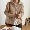 Autumn Winter Retro Zipper Knitted Women's Cardigan Loose Casual Solid Fashion Cardigans Female Turn-down Collar Knitwear Ladies Sweater Tops 31046