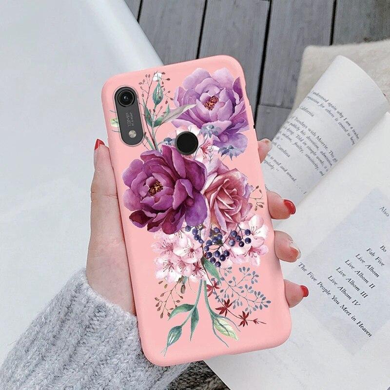 Милый мультяшный чехол для Huawei Y6 2019 с отверстием для пары, синий цветочный столик, мягкий чехол из ТПУ для Huawei Y6 2019, розовый узор, большое сердце, противоударная защитная задняя сумка