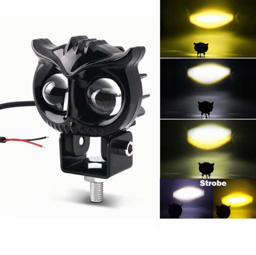 Led Motorcycle Light High Low Beam Owl Design Strobe Spotlights Accessories Scooter Dual Color Running Lamp Fog Light Headlight