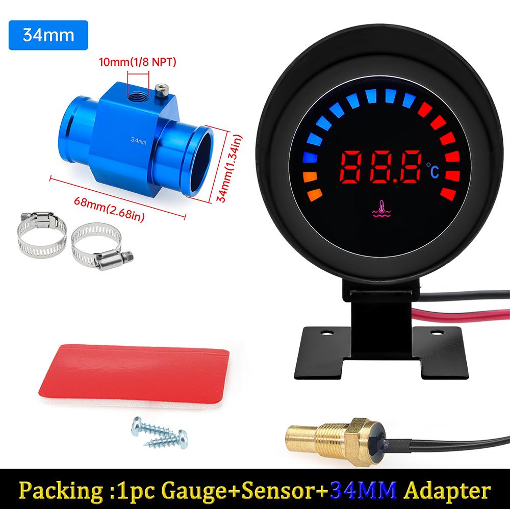 52MM Water Temp Gauge 12~24V LCD Digital Water Thermometer Meter with Sensor + Adapter Joint Pipe Radiator for Car Motorcycle