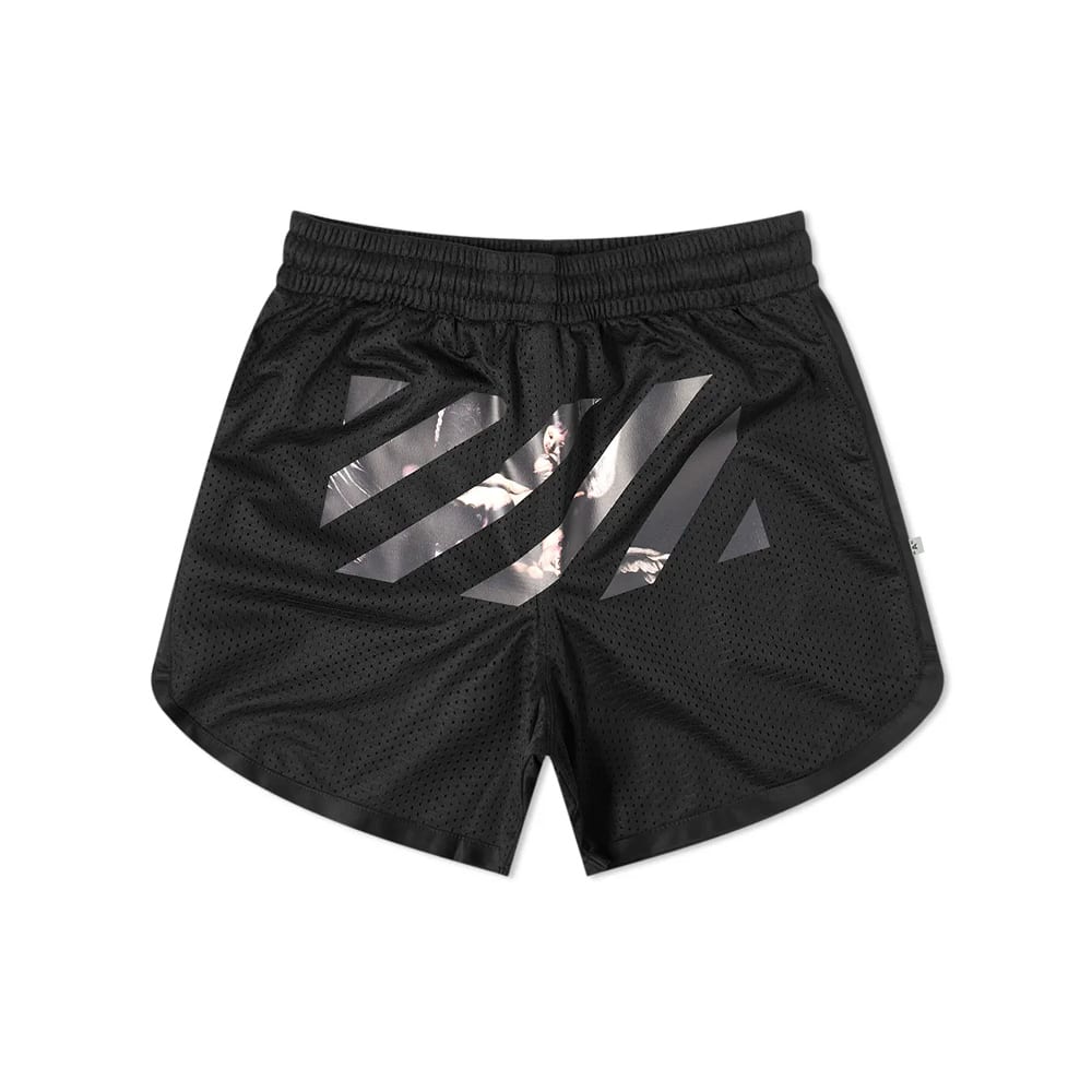 OFF WHITE Шорты-сетка с принтом Караваджо и стрелами OMCI005S201010041088