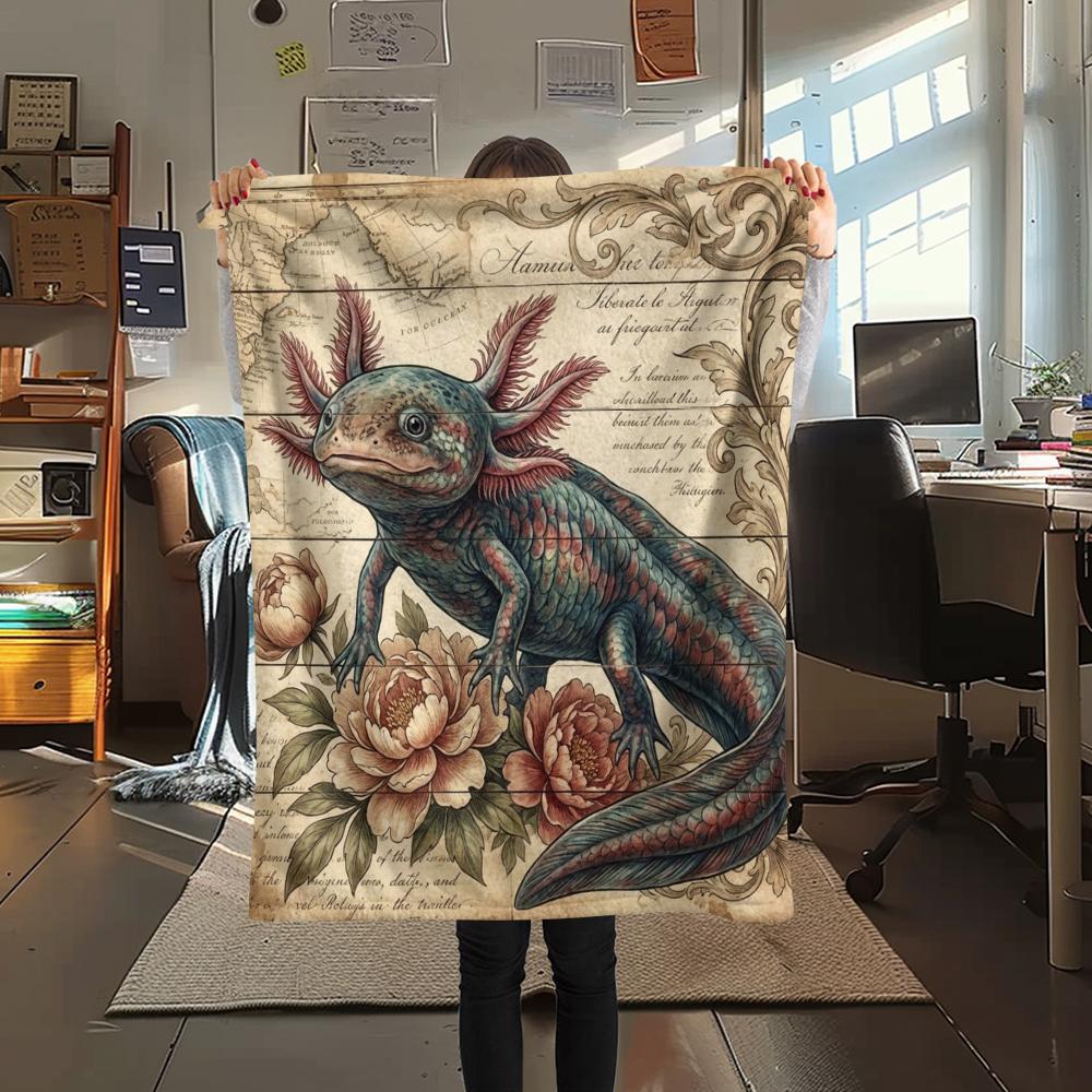 1PC Retro Floral Animal Print Flannel Blanket, High quality All Seasons, Home Decor, Warmth and Comfort, Perfect for Christmas Gifts