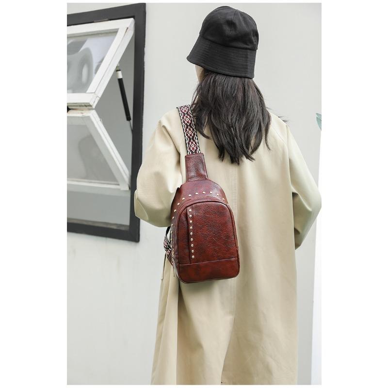 Rivet Shoulder Soft Leather Chest Bag