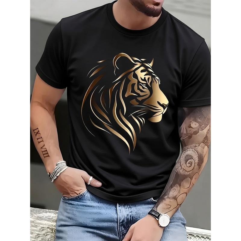 Men'S Lion Print T-Shirt - Comfortable And Breathable Crew Neck Tee, Relaxed Fit Casual Shirt for Daily And Sports Use - Perfect Present for Animal