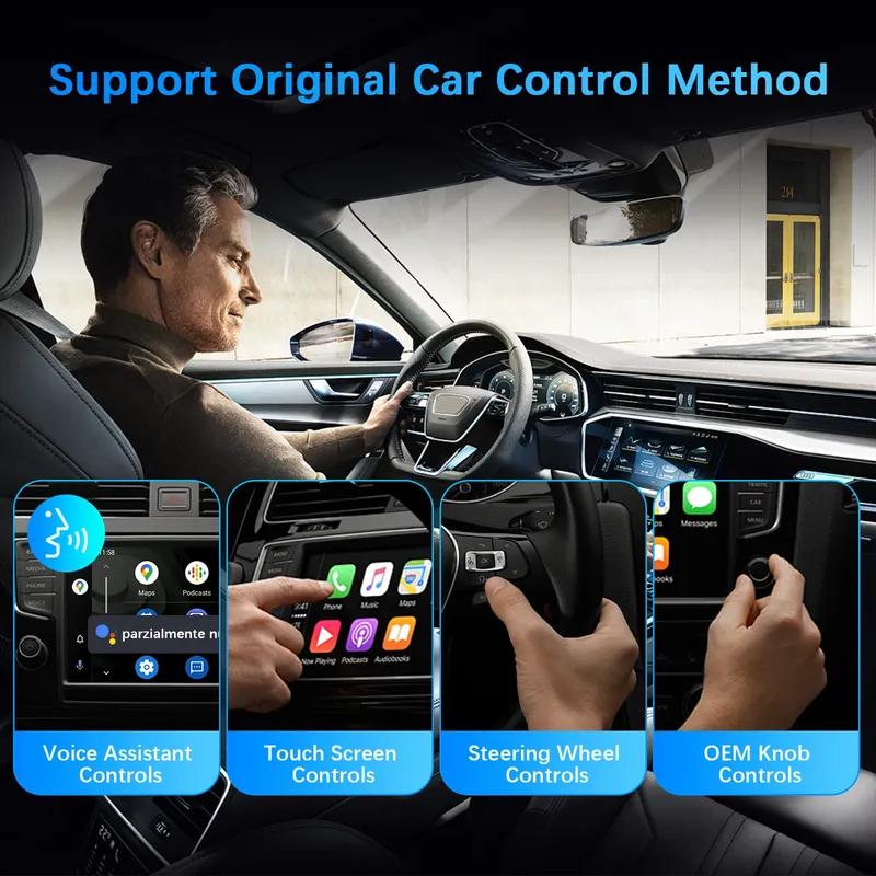 2-in-1 Mini Wireless CarPlay & Android Auto Adapter Ultra Compact Low Latency 5.8GHz WiFi BT5.0 Plug&Play for Factory Wired Cars