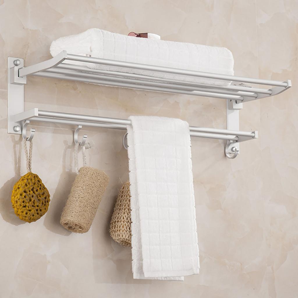 Household Bathroom Space Aluminum Wall Mounted Double Layer Bath Towel Holder Towel Rack Storage
