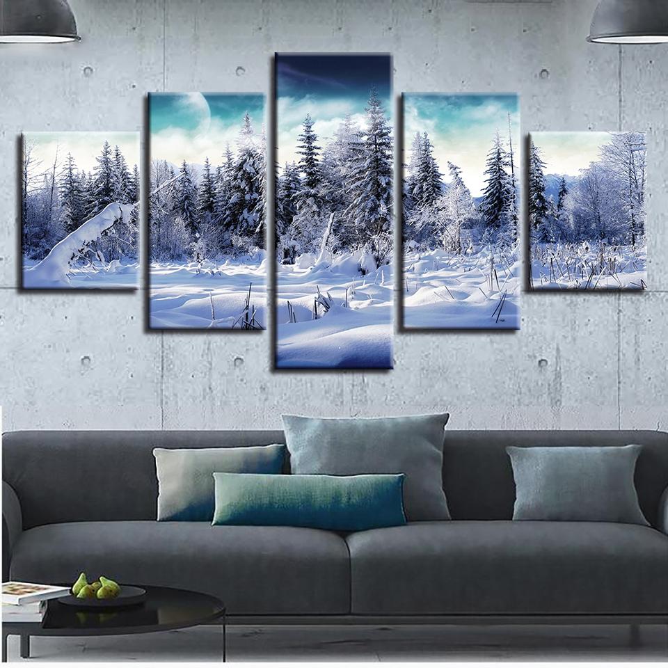 Canvas Wall Art 5 Piece Snow Mountain Modular HD Modern Landscape Pictures Home Decor Prints Living Room Decoration Paintings