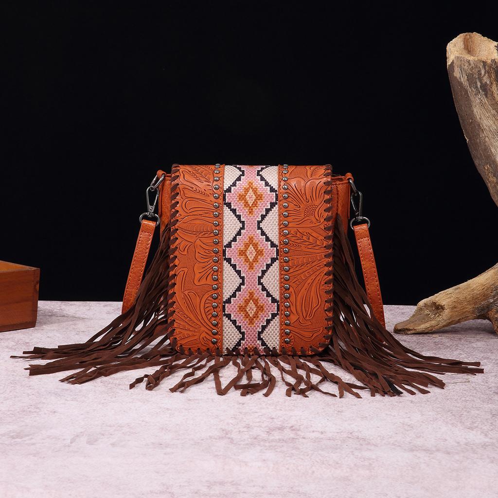 Vintage Print Boho Style Carving Single Shoulder Crossbody Bag for Women