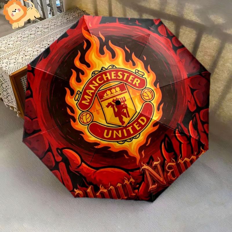 1 PC Automatic Folding Umbrella - Manchester United F Custom Name Pattern, Portable & Foldable Design with 8 Ribs, Christmas Birthday Gifts