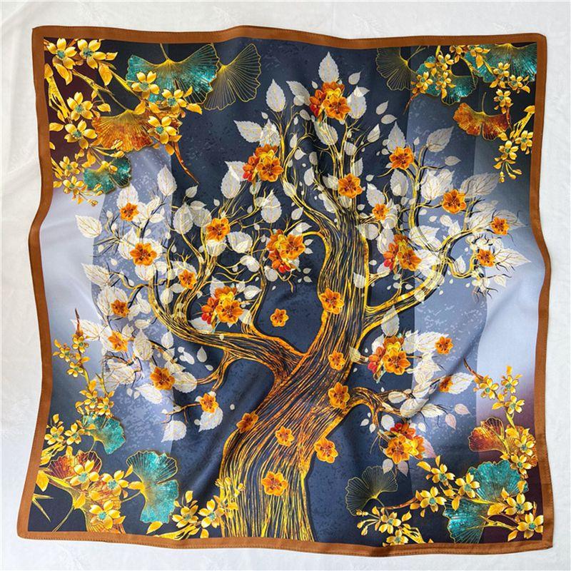 Silk Tree Of Life Mulberry Silk Silk Scarf Women'S Spring And Autumn Versatile 65Cm Square Scarf Silk Scarf