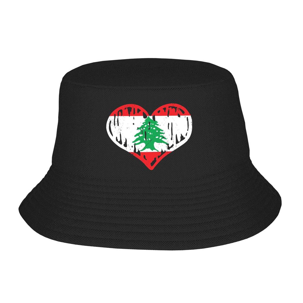 Lebanon Flag Heart Bucket Hat for Girl Summer Vocation Bob Hats for Outdoor Caps