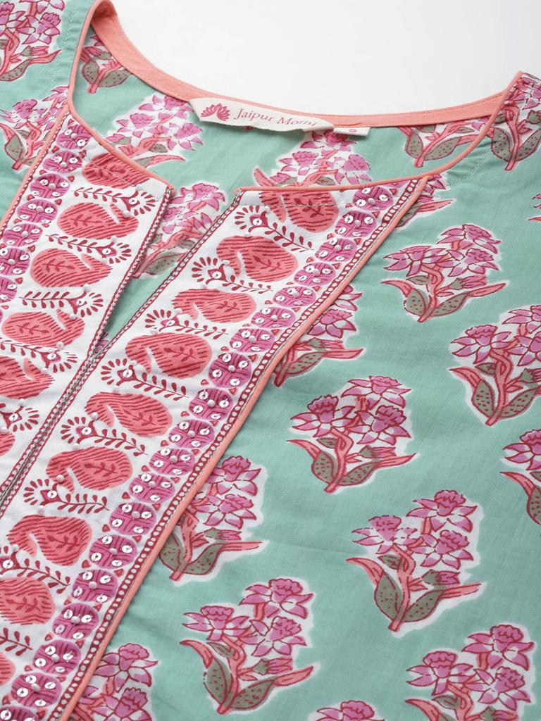 Куртка из чистого хлопка цвета морской волны с пайетками