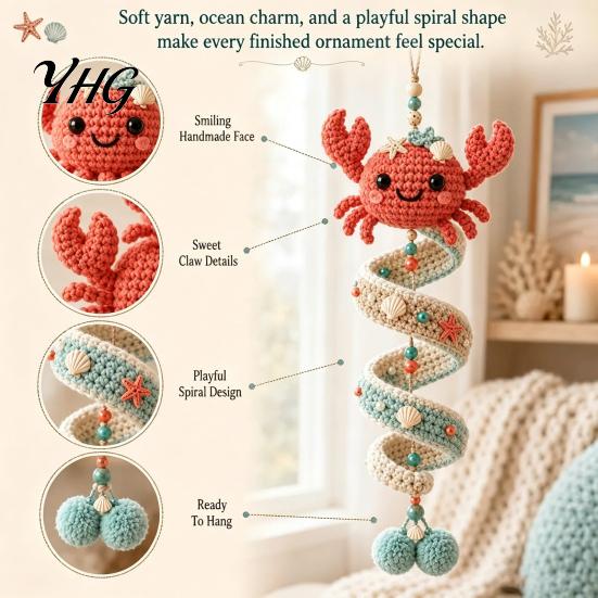 Marine Animal Crochet Patterns Ocean Spiral Kit, Friends Ornament DIY Decoration Set Life Themed Craft Kit for Teens Adults, Handmade Hanging Creative