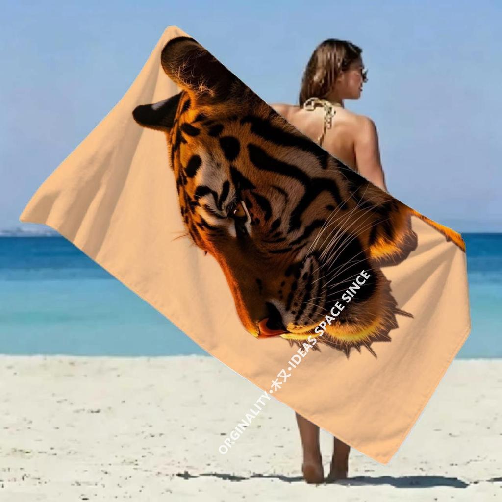 3D Tiger Print Beach Towel Patterned Sunscreen And Windproof Suitable For Swimming Pool Camping Travel