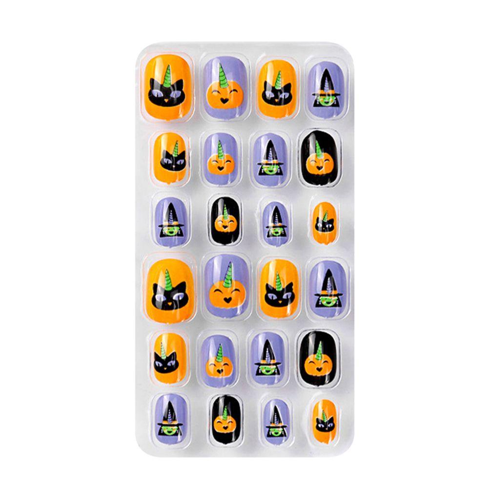 Детские рождественские накладные ногти для маникюра на Хэллоуин, детские накладные ногти с полным покрытием, самоклеящиеся