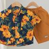 Boys Summer Lightweight Breathable Short Sleeve Floral Shirt Korean Trendy Top