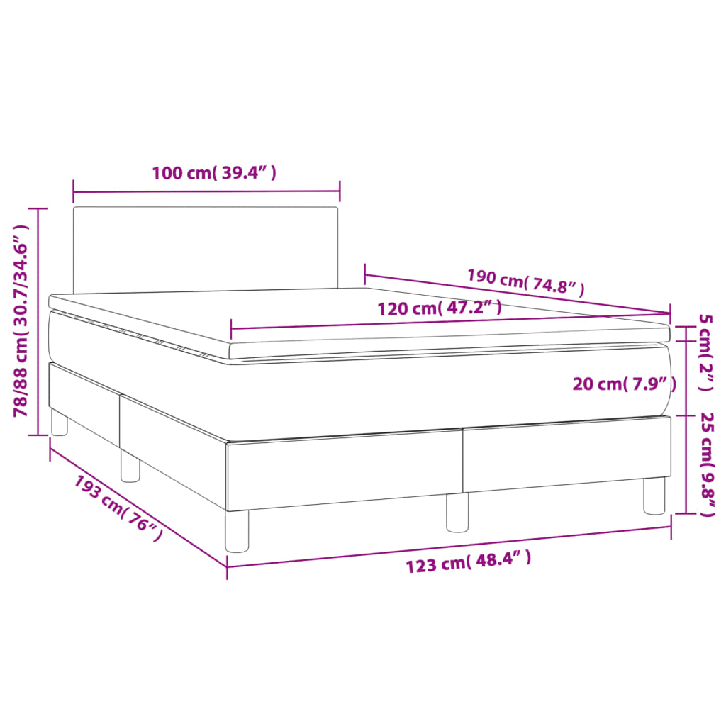 Box Spring Bed with Mattress Gray 120 x 190 cm Faux Leather