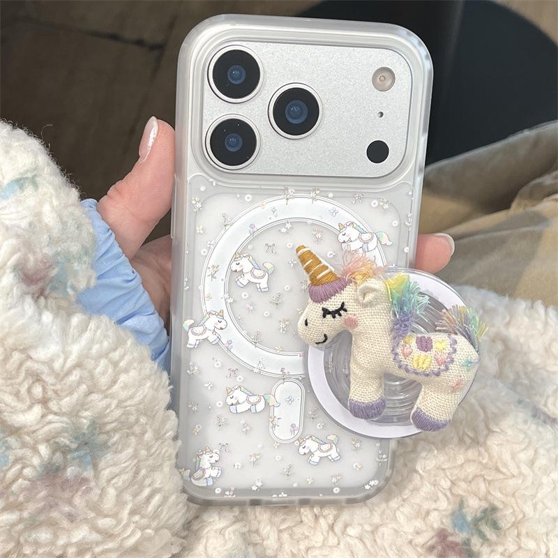 3D Магнитная подставка и чехол для телефона Единорог для iPhone 17/16 Pro Max/15/14