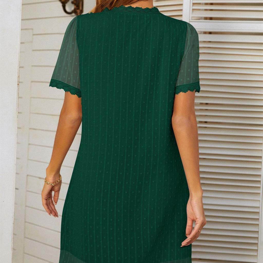 YYFS Women's Fashion Summer Spring Solid Color Print Short Sleeve V-Neck Casual Dresses