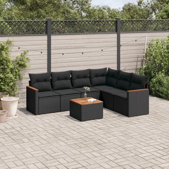 VidaXL Salon de Jardin avec Coussins 7 pcs, Canapés de Terrasse, Ensemble de Meubles de Patio, Mobilier d'Extérieur, Noir 3258408