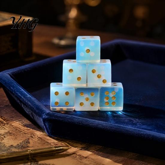 Collectible Stone Dice Natural with Golden Dots, Mini Healing Faux Decorative Crystal Dice, Carved 6-Sided for Tabletop Board Game