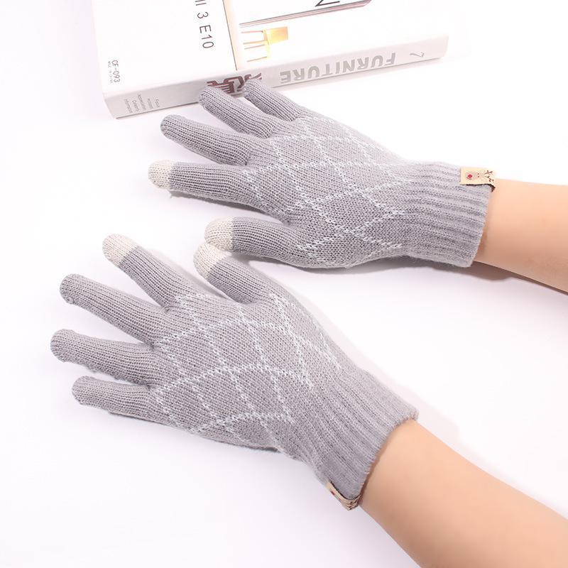 Вязаные перчатки для женщин осень и зима из пряжи и бархата с сенсорным экраном для тепла на открытом воздухе и езды на велосипеде корейские милые перчатки