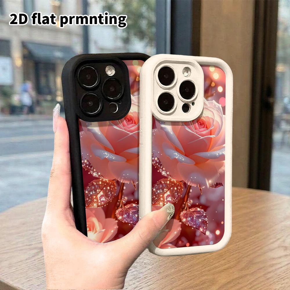 Phone Case: 2D flat, fits iPhone 18, 17, 16, 15, 14, 13 Pro, glittery pink rose, perfect Christmas and Halloween holiday gift