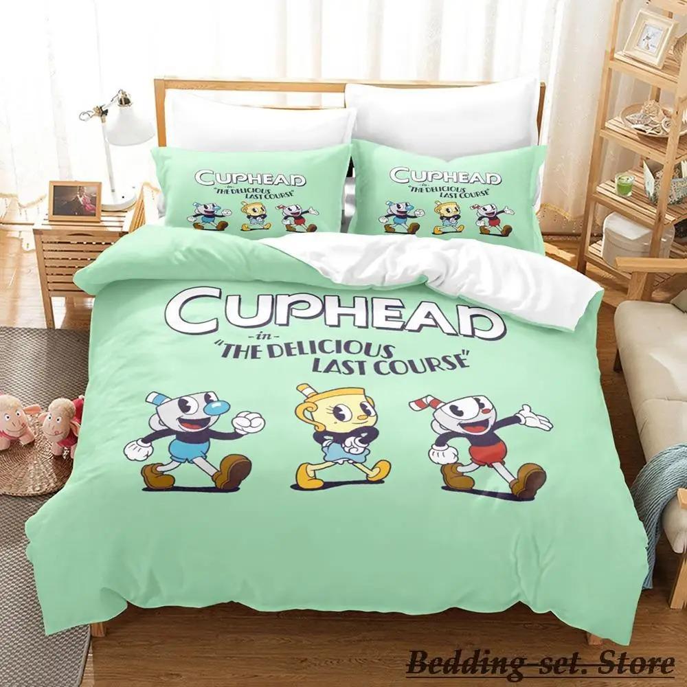 Милый постельный комплект Cuphead Mugman Односпальный Двуспальный Полный Queen King Размер Постельное белье Взрослый Детская спальня Пододеяльник Комплекты Аниме Игра Постельные принадлежности