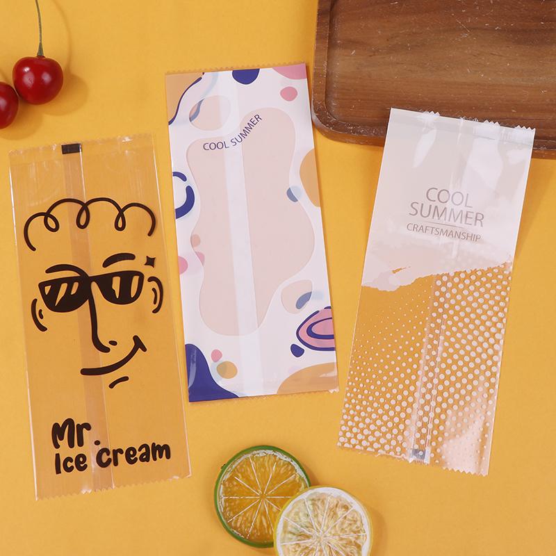 100Pcs/Pack Transparent Cartoon Ice Cream Machine-Sealed Bag Homemade Popsicle Plastic Bag Handmade Ice Cream Packing Bags