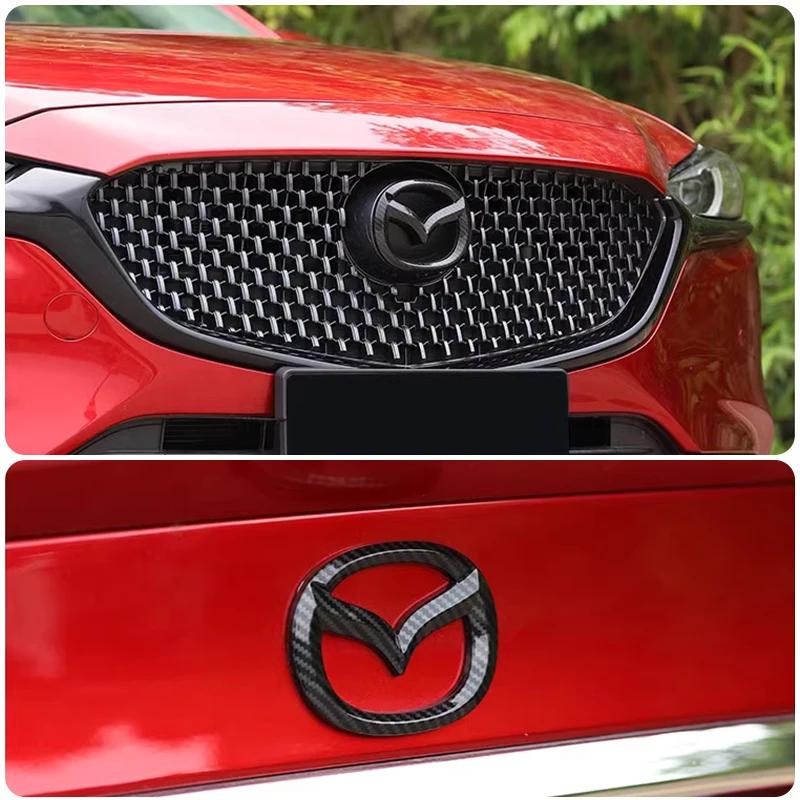 Car Front Grille Badge Trunk Emblem For Mazda 3 Axela Atenza 17-20 Carbon fiber Head Rear Body Decal Accessories GF1