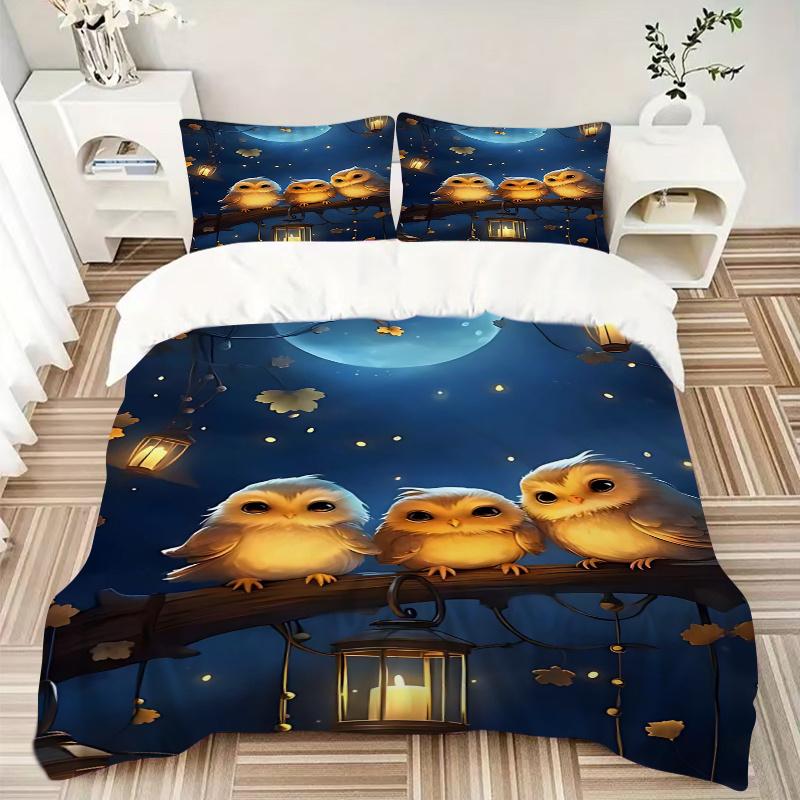 3pcs Anime Owl Family Bedding Set, Includes One Quilt Cover and Two Pillowcases (No Core), Perfect for