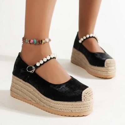 Мода 2024 года, новые туфли, женские туфли-лодочки с пряжкой, осенние туфли с круглым носком, бусины, однотонная платформа, повседневные, удобные, неглубокие, для офиса, женские туфли