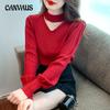 Spring and Autumn Women's Knitwear Pit Stripe Pearl Hollow Out Sweater Knit Bottom Shirt Sexy Sweater Season Long Sleeve Top