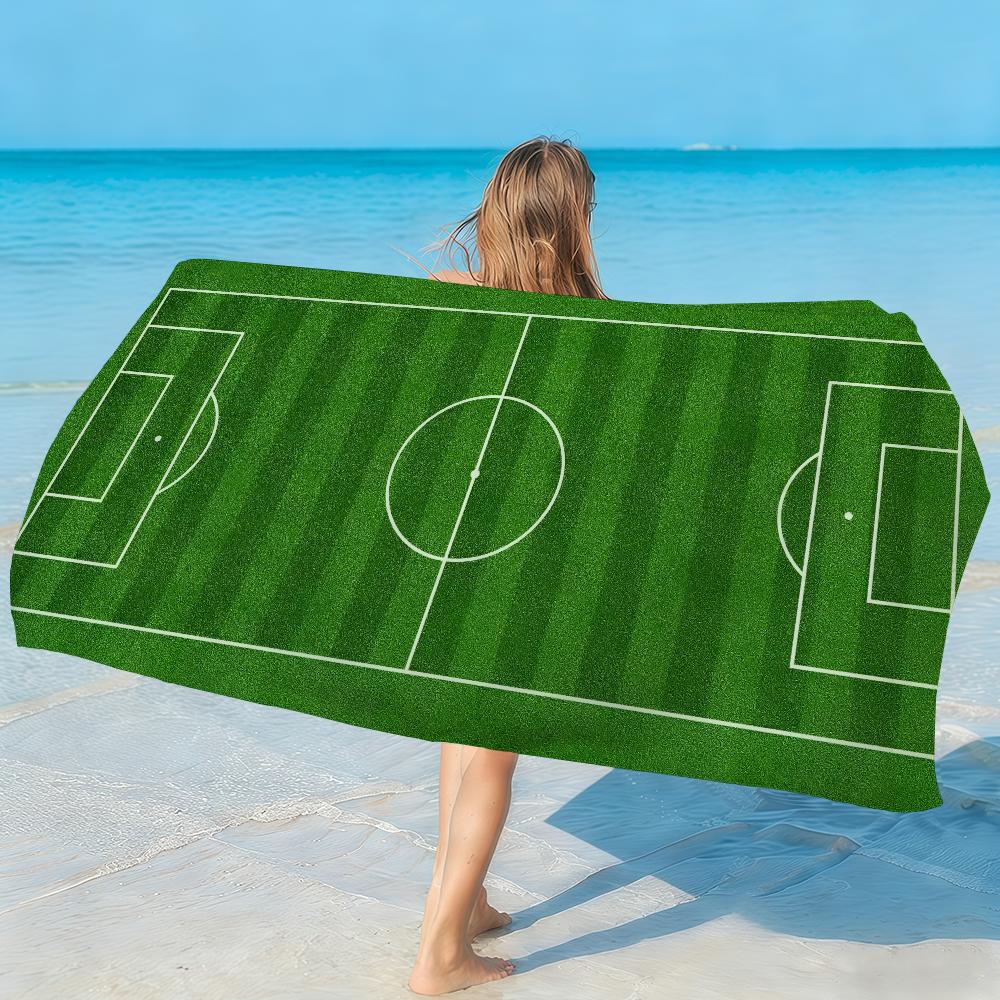 Football Pitch Print Towel Quick Dry Absorbent Beach Towel for Sports, Fitness, Swimming and Outdoor Activities