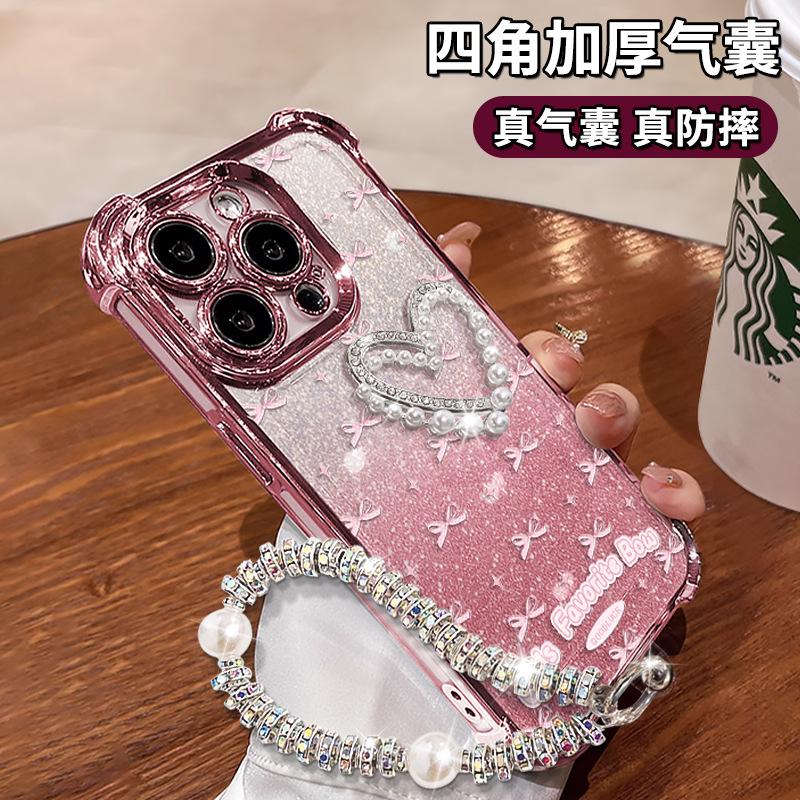 Трехмерный любовный бант подходит для чехла мобильного телефона Apple 17promax iphone15 силиконовый 16 четыре угла защита от падения 14