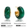Uworld Vintage Autumn/Winter Deep Green Resin Earrings 18K Gold Color Plated Stainless Steel C-shaped Earrings Women's Jewelry