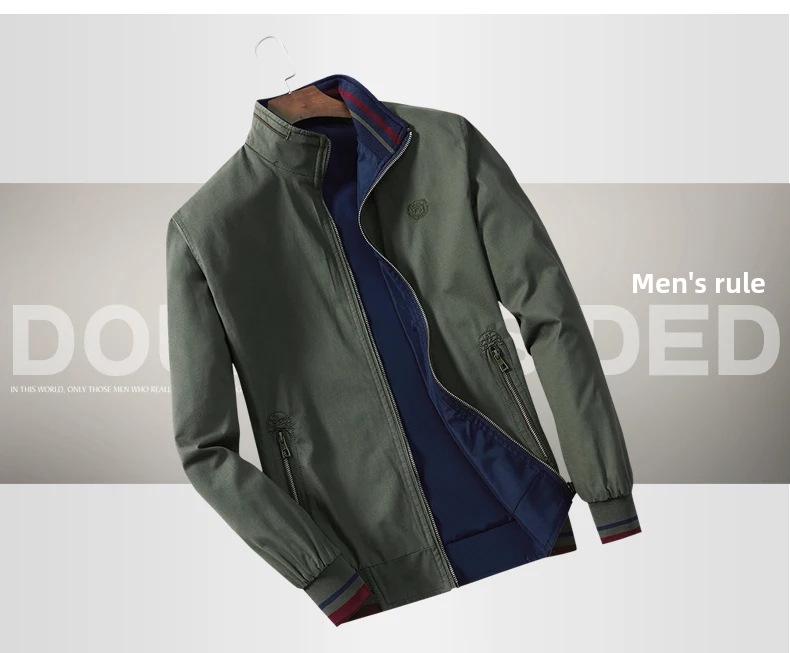 Мужская двухсторонняя хлопковая куртка на весну и осень - воротник-стойка, повседневный стиль