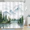 Watercolor Fog Forest Shower Curtain Mountain Tree Lake Natural Green Landscape Bathroom Shower Curtain, 180 X 180cm