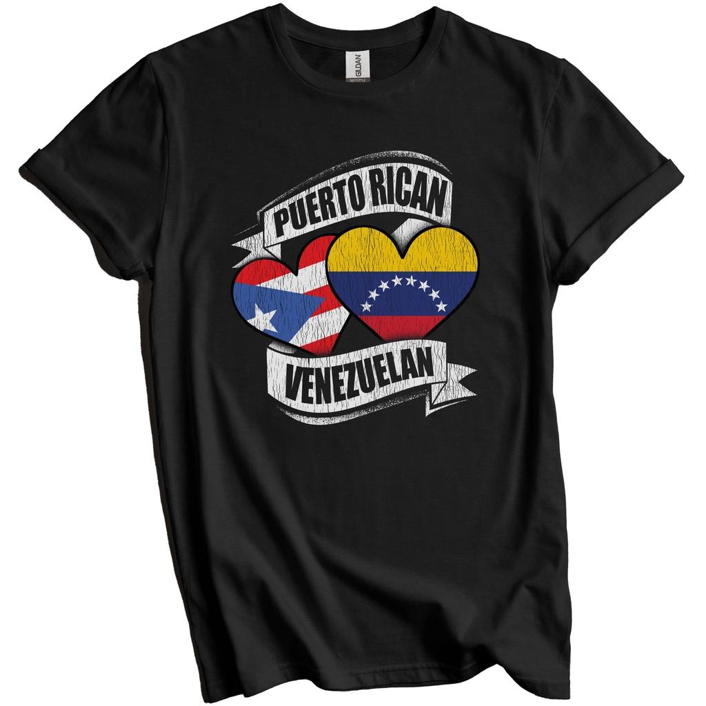 Puerto Rican Venezuelan Hearts Puerto Rico Venezuela Flags T-Shirt