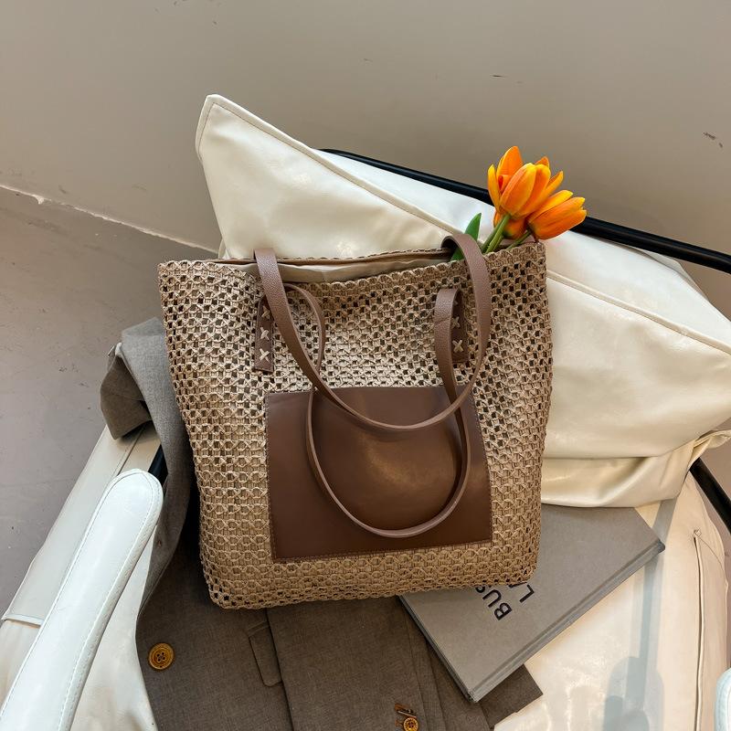 Повседневная соломенная сумка большой вместимости женская 2025 новая пляжная сумка для отпуска на море модная плетеная сумка-тоут через плечо